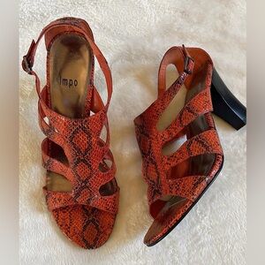 Impo Women's Orange Snake-Print Strappy Block Heel Sandals
